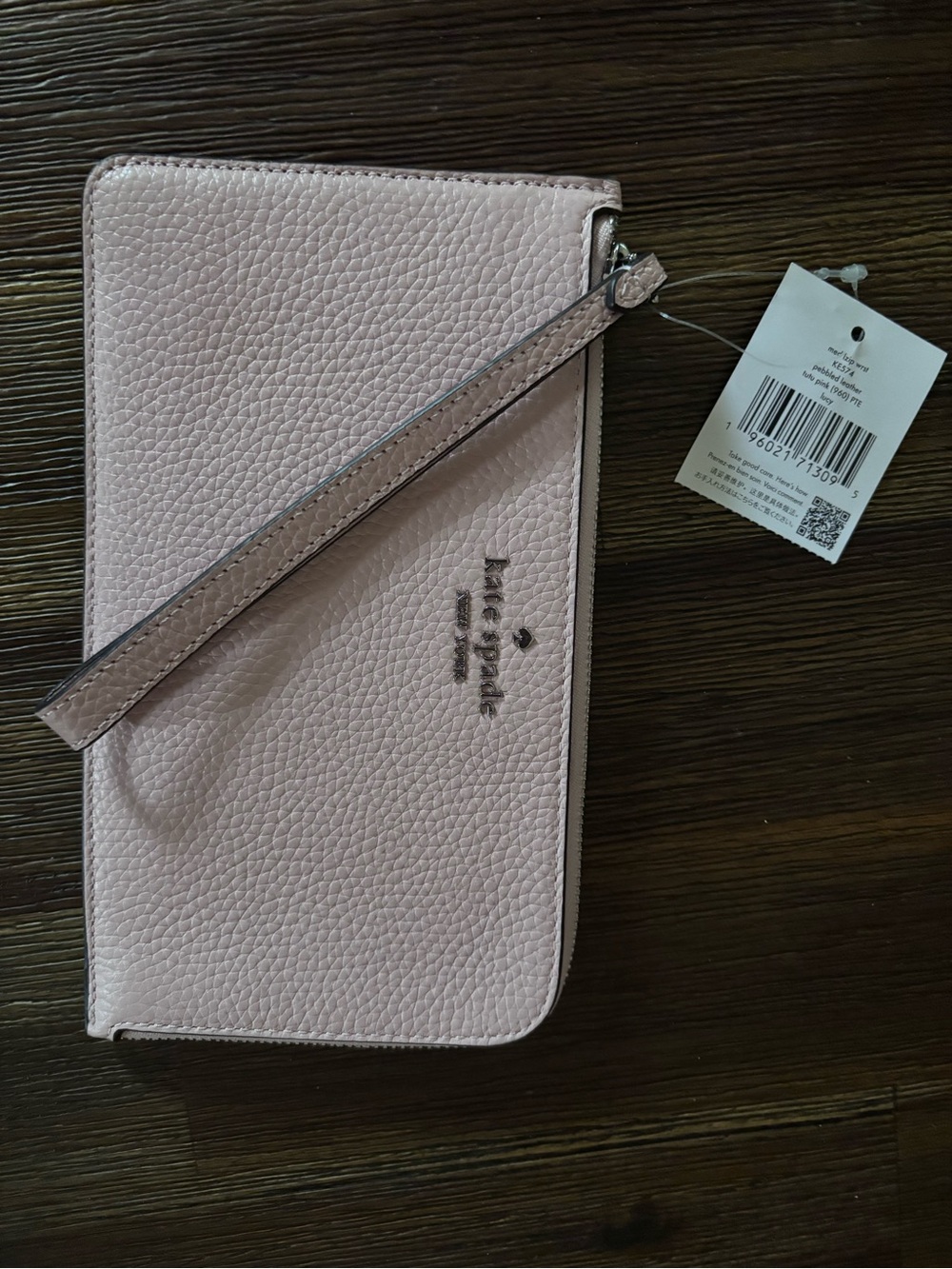 kate spade pale blush pebbled leather wristlet